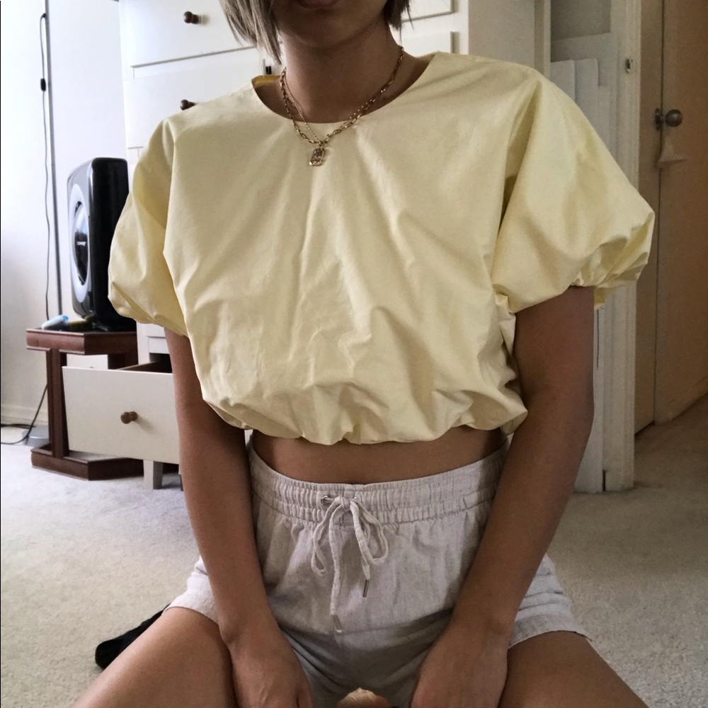 TRENDY POPLIN PUFF SLEEVE CROP TOP